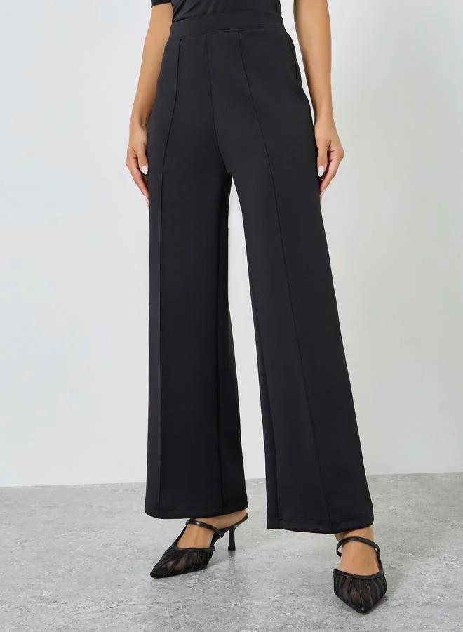 Women Black Wide Leg Scuba Pants